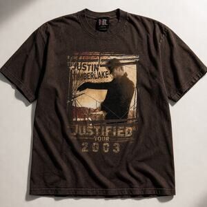 Justin Timberlake Justified Tour 2003 Y2K Brown Graphic Tee- Vintage